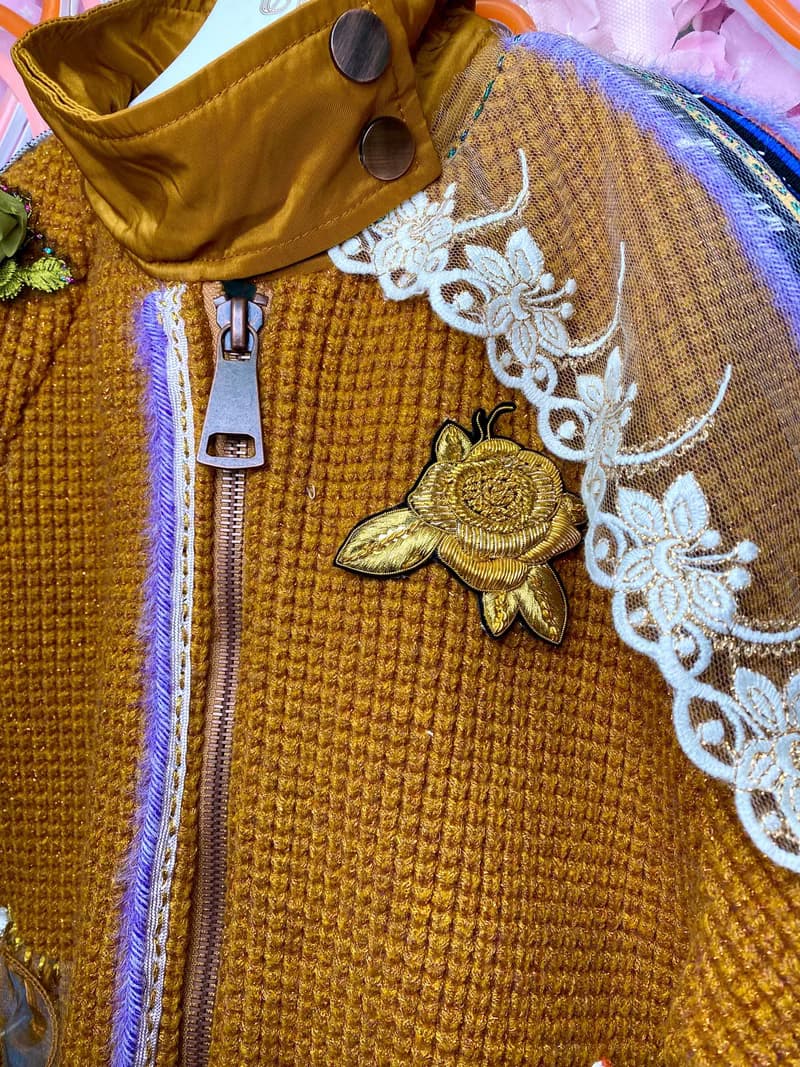 OTT獨一無二•蜜糖黃色閃閃毛織間棉刺繡蕾絲外套