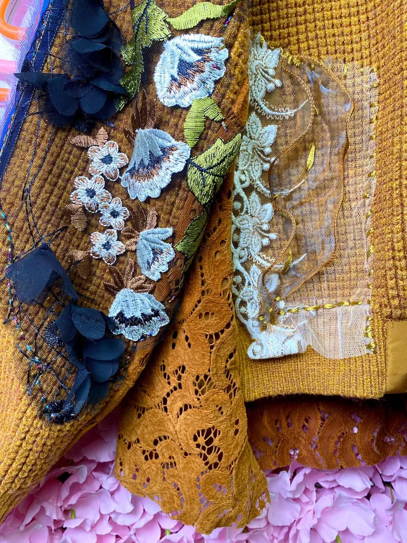 OTT獨一無二•蜜糖黃色閃閃毛織間棉刺繡蕾絲外套