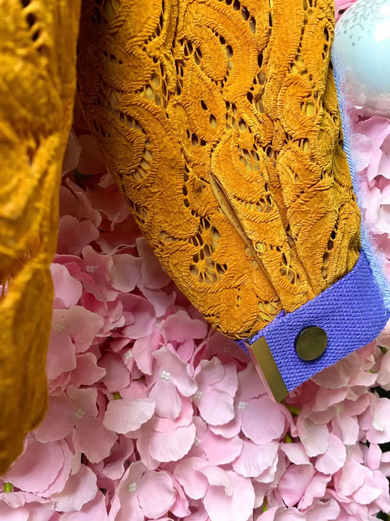 OTT獨一無二•蜜糖黃色閃閃毛織間棉刺繡蕾絲外套