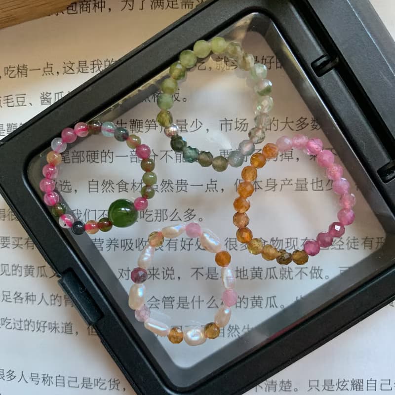 手作 碧璽戒指款 尾戒 碧玉 天然淡水珍珠 純銀珠 復古疊戴氣質