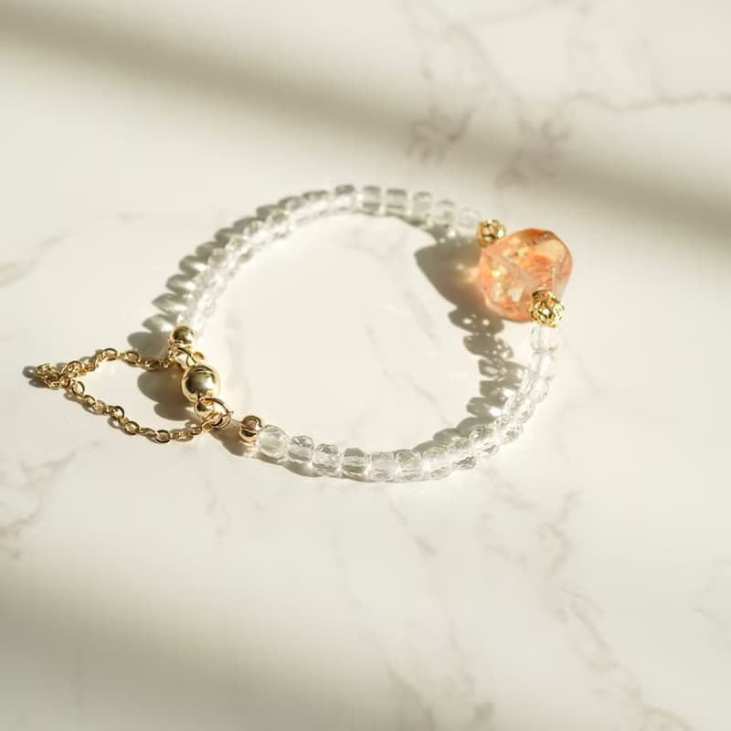 異形黃水晶方形白水行14KGF磁扣手鍊