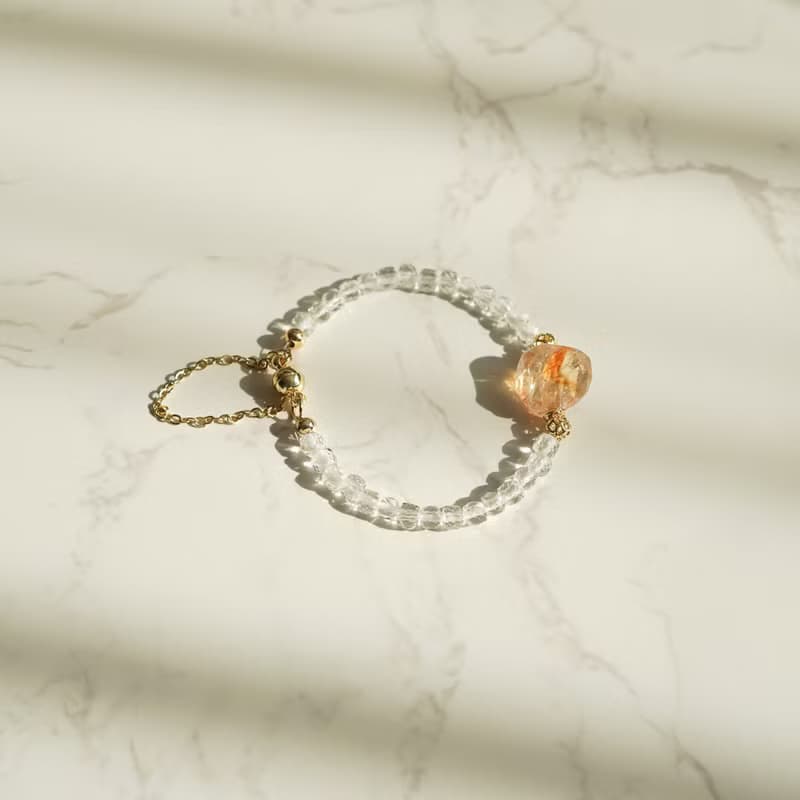 異形黃水晶方形白水行14KGF磁扣手鍊