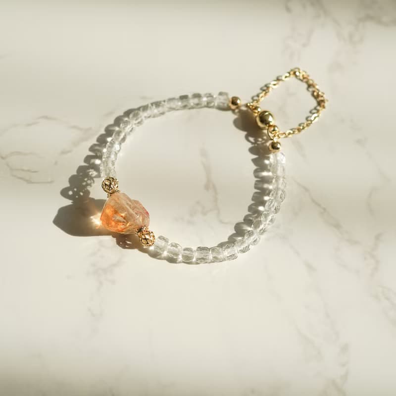 異形黃水晶方形白水行14KGF磁扣手鍊