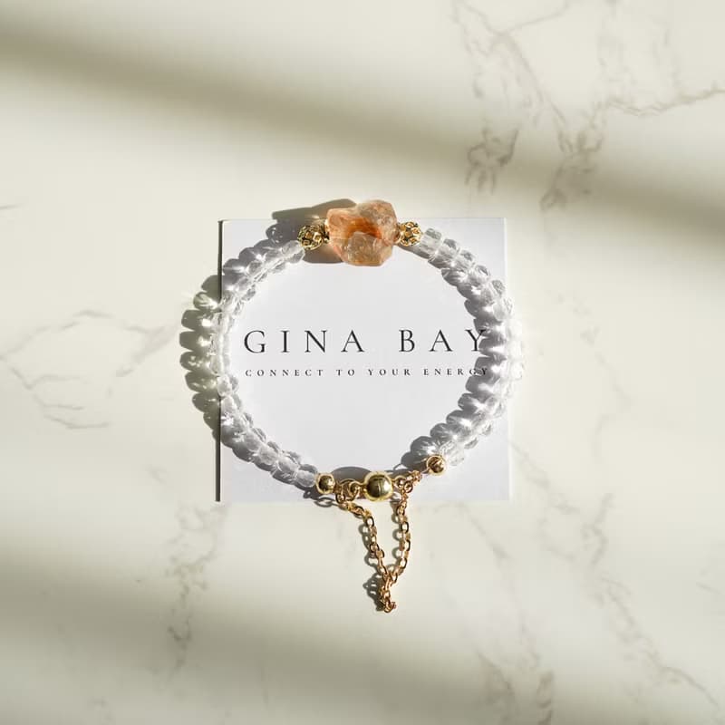 異形黃水晶方形白水行14KGF磁扣手鍊