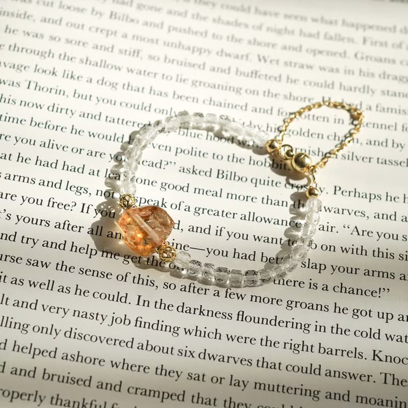 異形黃水晶方形白水行14KGF磁扣手鍊