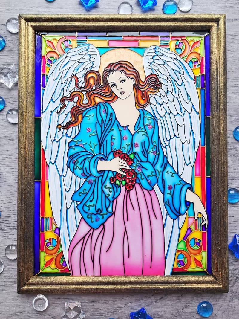 彩色玻璃原画守护天使洗礼礼物天堂帮手