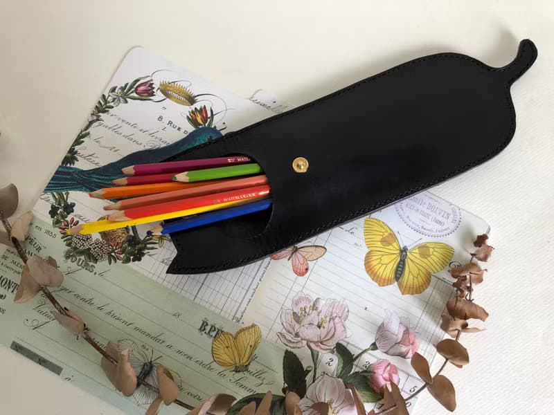 畢業禮物 貓咪造型筆袋筆盒 皮革手工縫製