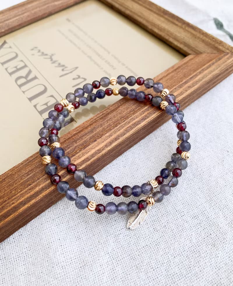 紫牙烏石榴石/血滴堇青石 手作設計款能量水晶手鍊