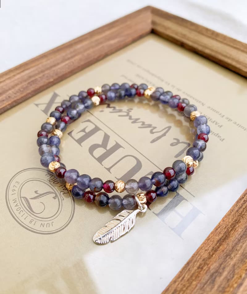 紫牙烏石榴石/血滴堇青石 手作設計款能量水晶手鍊