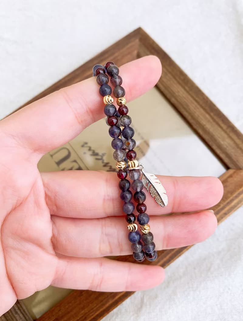 紫牙烏石榴石/血滴堇青石 手作設計款能量水晶手鍊