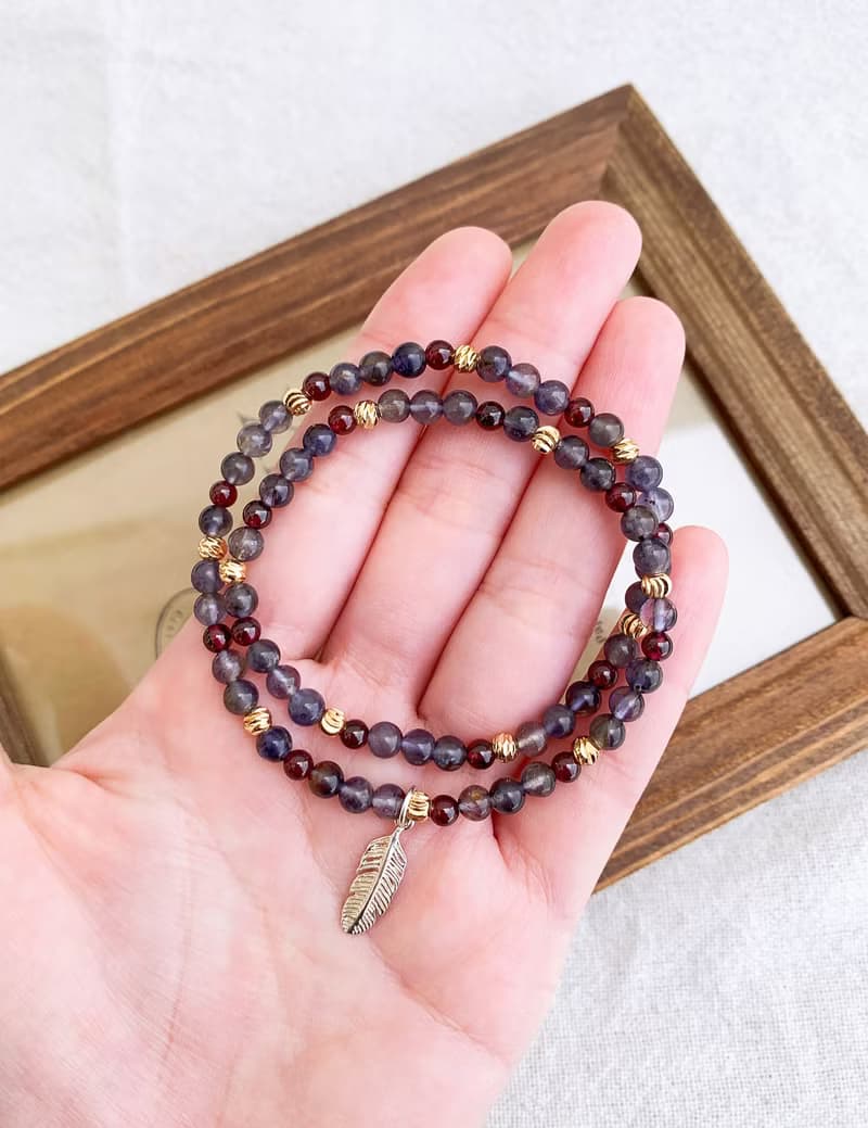 紫牙烏石榴石/血滴堇青石 手作設計款能量水晶手鍊