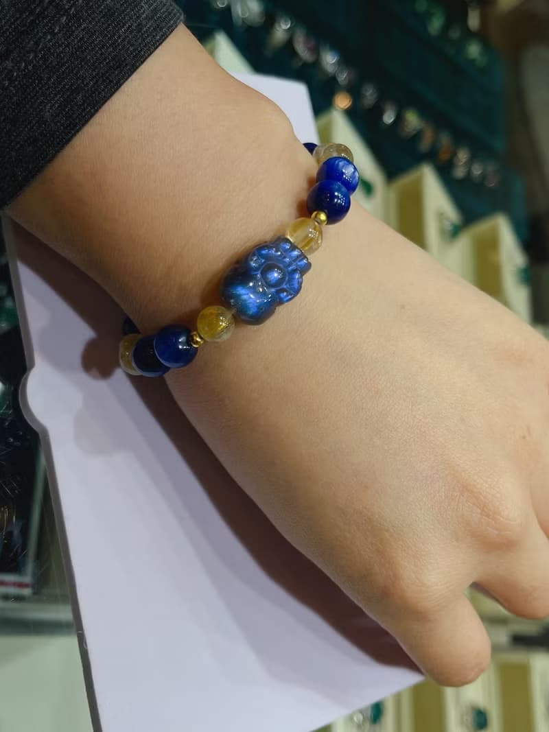 寶麗金珠寶-天然拉長石貔貅水晶手鍊