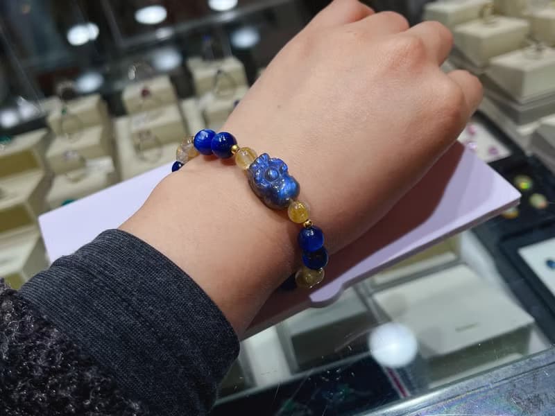 寶麗金珠寶-天然拉長石貔貅水晶手鍊