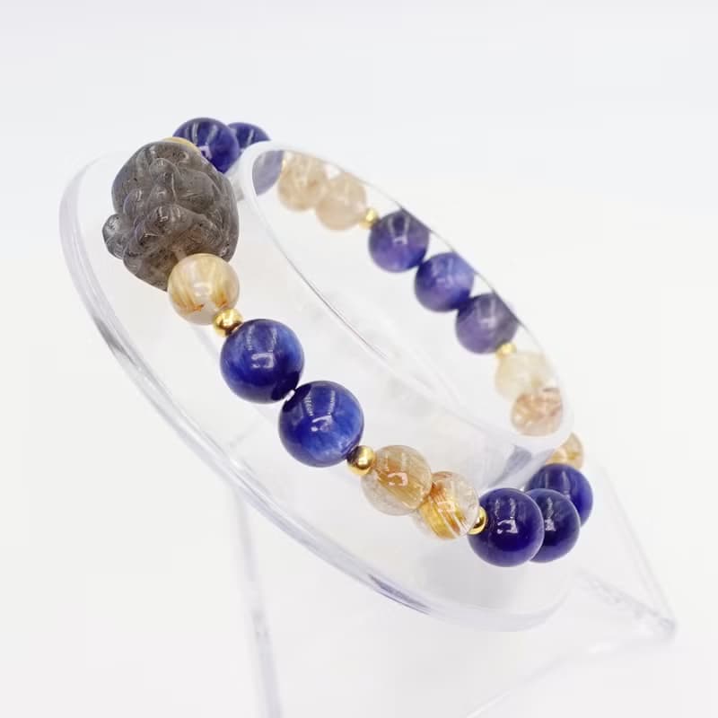 寶麗金珠寶-天然拉長石貔貅水晶手鍊