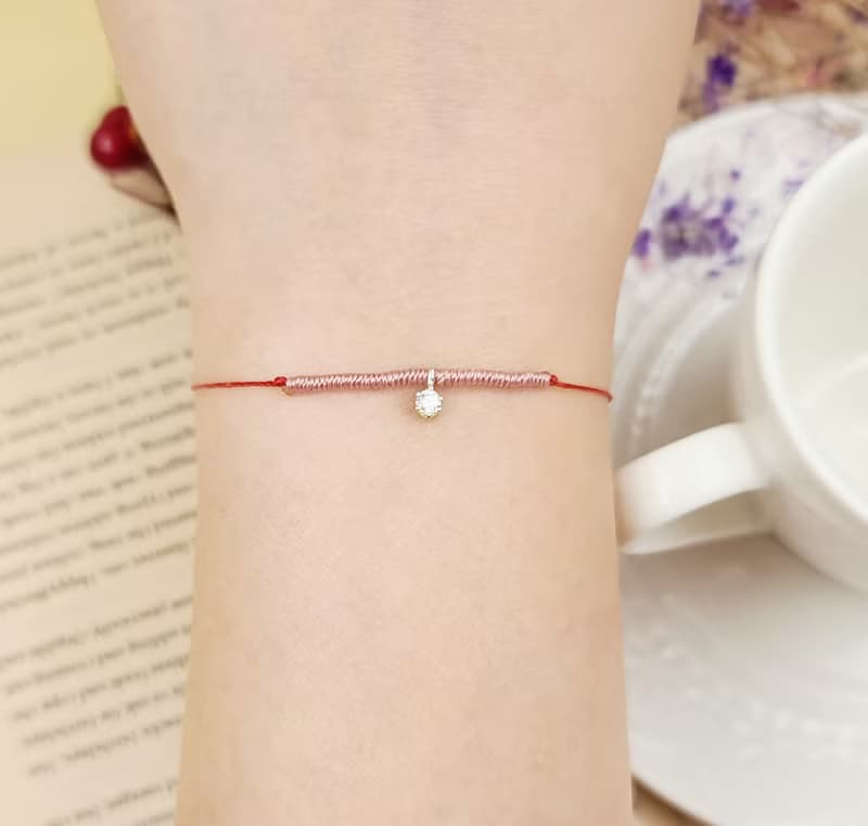 編織 單線 手鍊 單鑽 爪鑽 手繩 桃花 人緣 姻緣 線 小鑽 幸福線