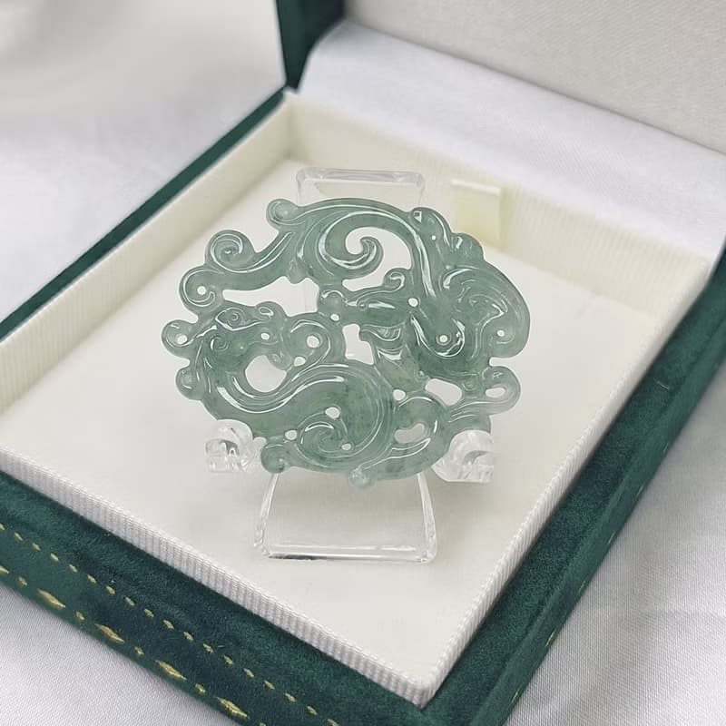 危料藍水 鏤空 龍鳳牌 吊墜 牌件 | 天然A貨翡翠