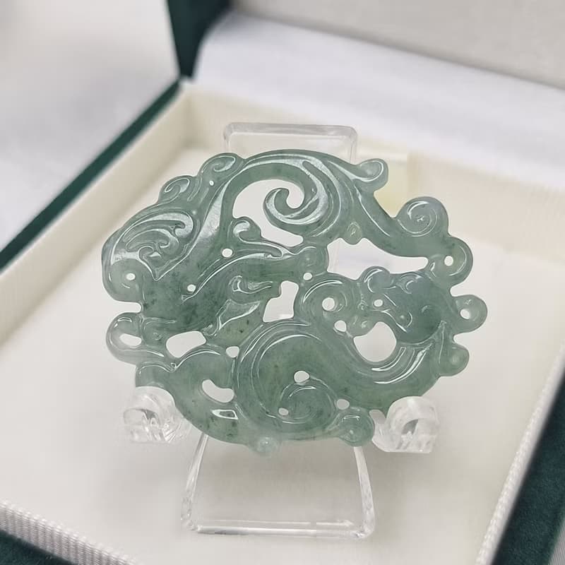 危料藍水 鏤空 龍鳳牌 吊墜 牌件 | 天然A貨翡翠
