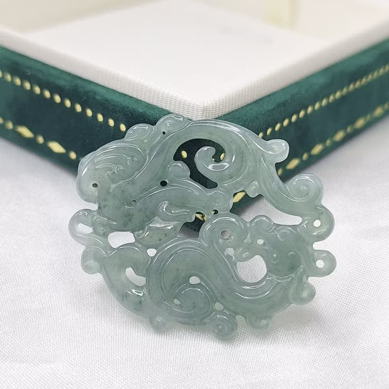 危料藍水 鏤空 龍鳳牌 吊墜 牌件 | 天然A貨翡翠