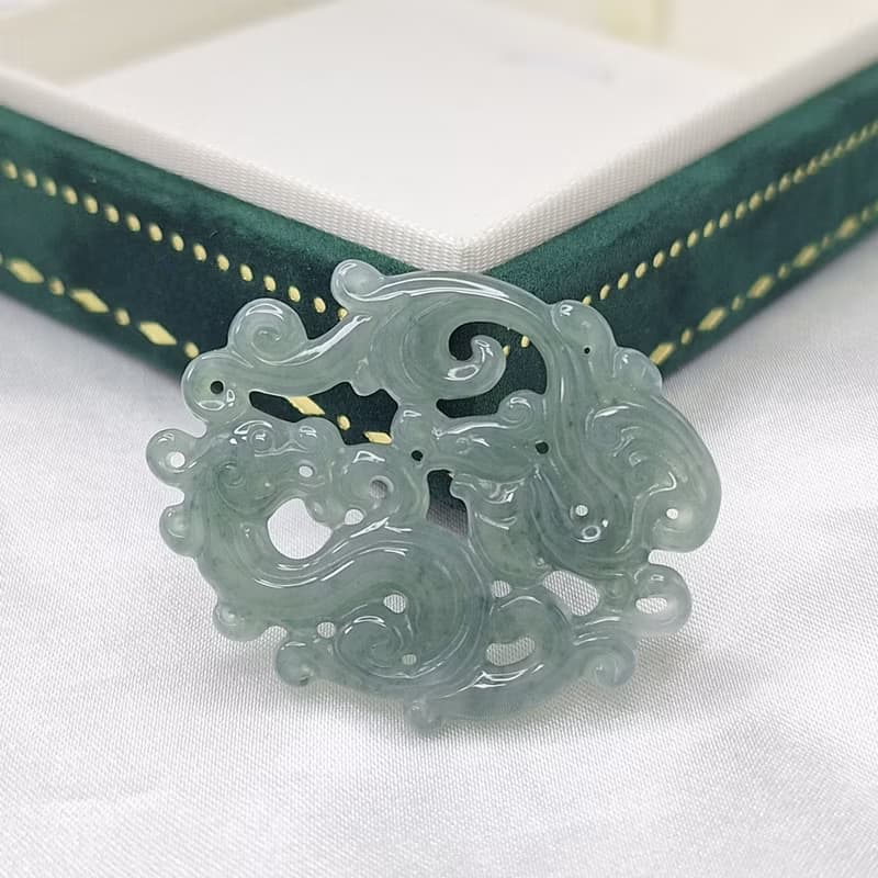 危料藍水 鏤空 龍鳳牌 吊墜 牌件 | 天然A貨翡翠