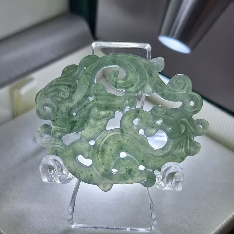 危料藍水 鏤空 龍鳳牌 吊墜 牌件 | 天然A貨翡翠