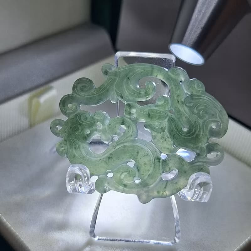 危料藍水 鏤空 龍鳳牌 吊墜 牌件 | 天然A貨翡翠