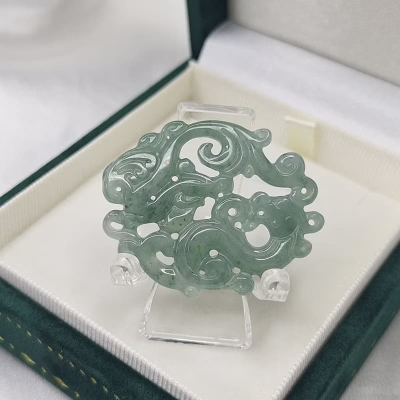 危料藍水 鏤空 龍鳳牌 吊墜 牌件 | 天然A貨翡翠
