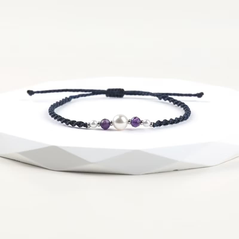 February birthstone amethyst Austrian pearl macrame knot bracelet