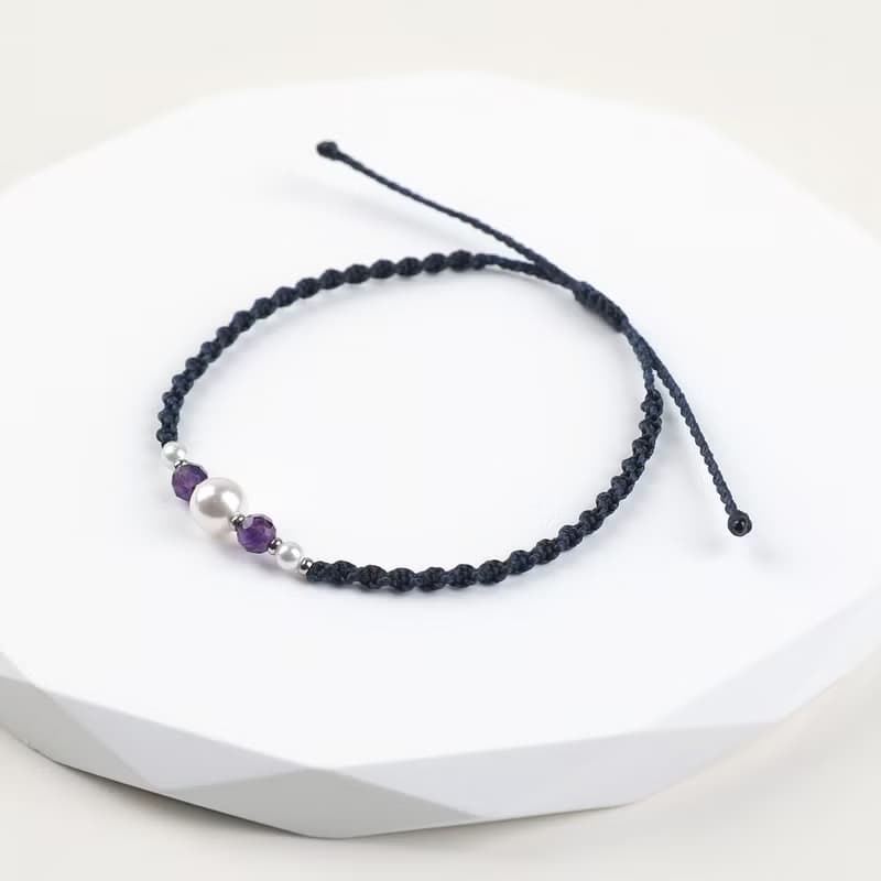 February birthstone amethyst Austrian pearl macrame knot bracelet