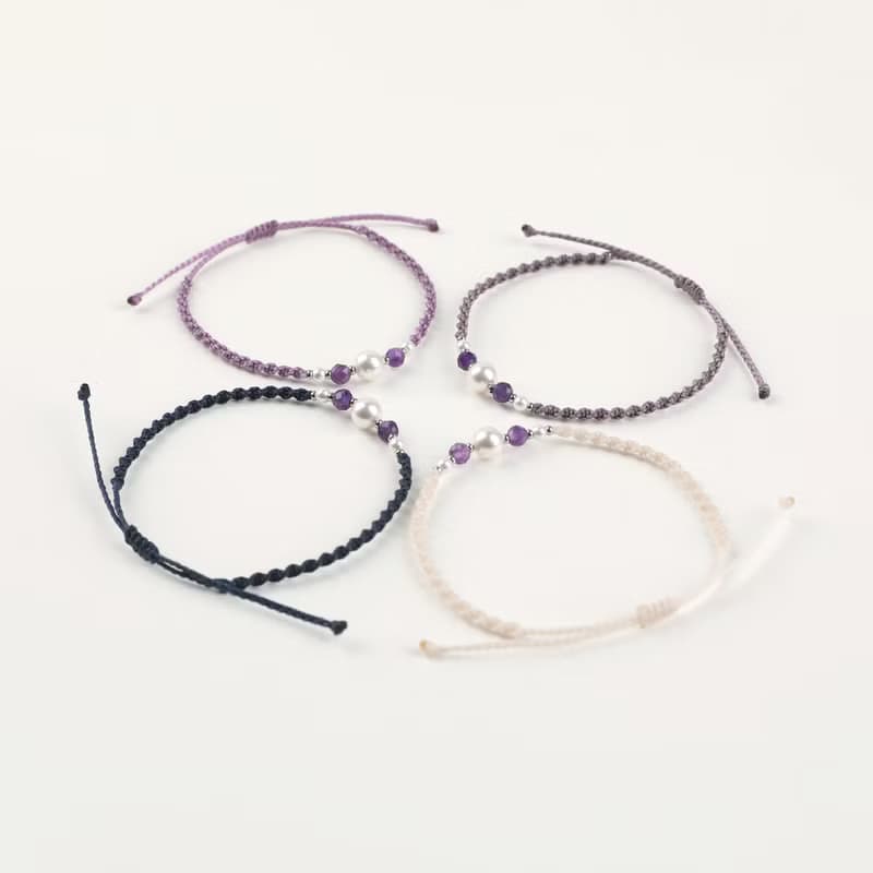 February birthstone amethyst Austrian pearl macrame knot bracelet