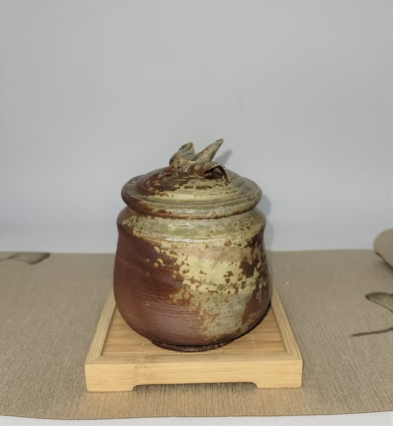 柴燒茶葉罐 柴燒茶倉 絞胎茶葉罐  柴燒食品罐