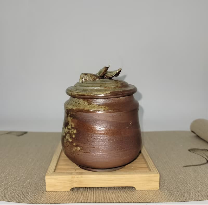 柴燒茶葉罐 柴燒茶倉 絞胎茶葉罐  柴燒食品罐