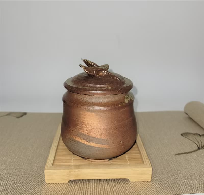柴燒茶葉罐 柴燒茶倉 絞胎茶葉罐  柴燒食品罐