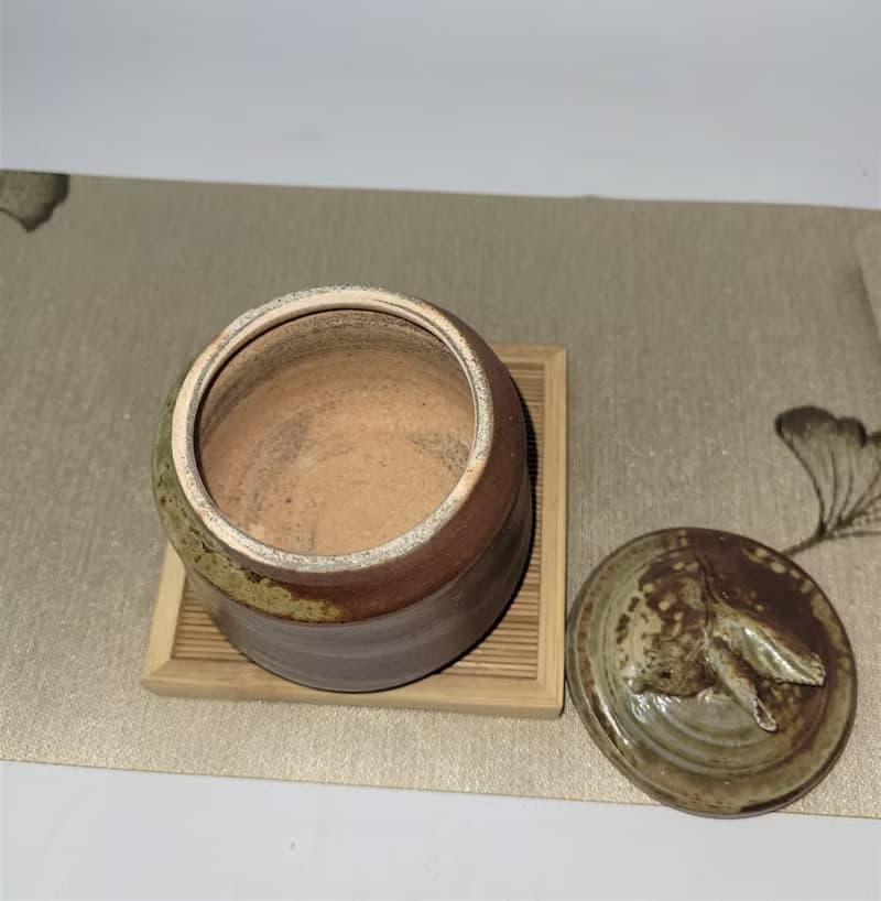 柴燒茶葉罐 柴燒茶倉 絞胎茶葉罐  柴燒食品罐