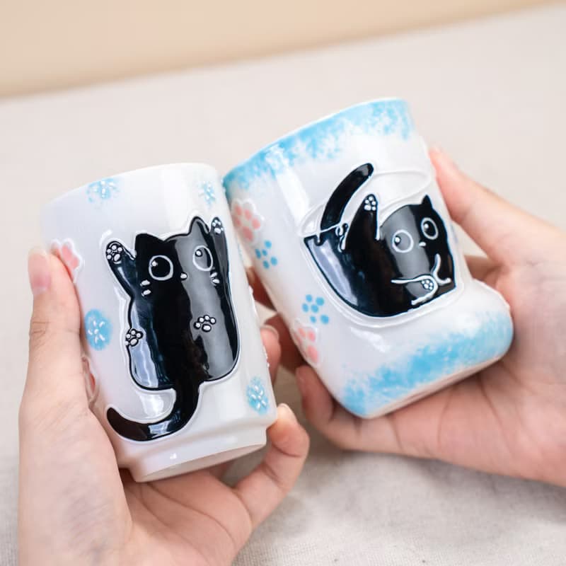 Kawaii Black Kitty Espresso Cups Ceramic Animal Coffee Mugs Cute Tiny Cat