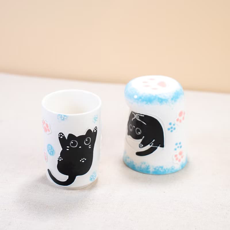 Kawaii Black Kitty Espresso Cups Ceramic Animal Coffee Mugs Cute Tiny Cat