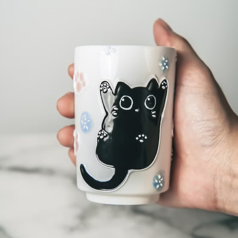 Kawaii Black Kitty Espresso Cups Ceramic Animal Coffee Mugs Cute Tiny Cat