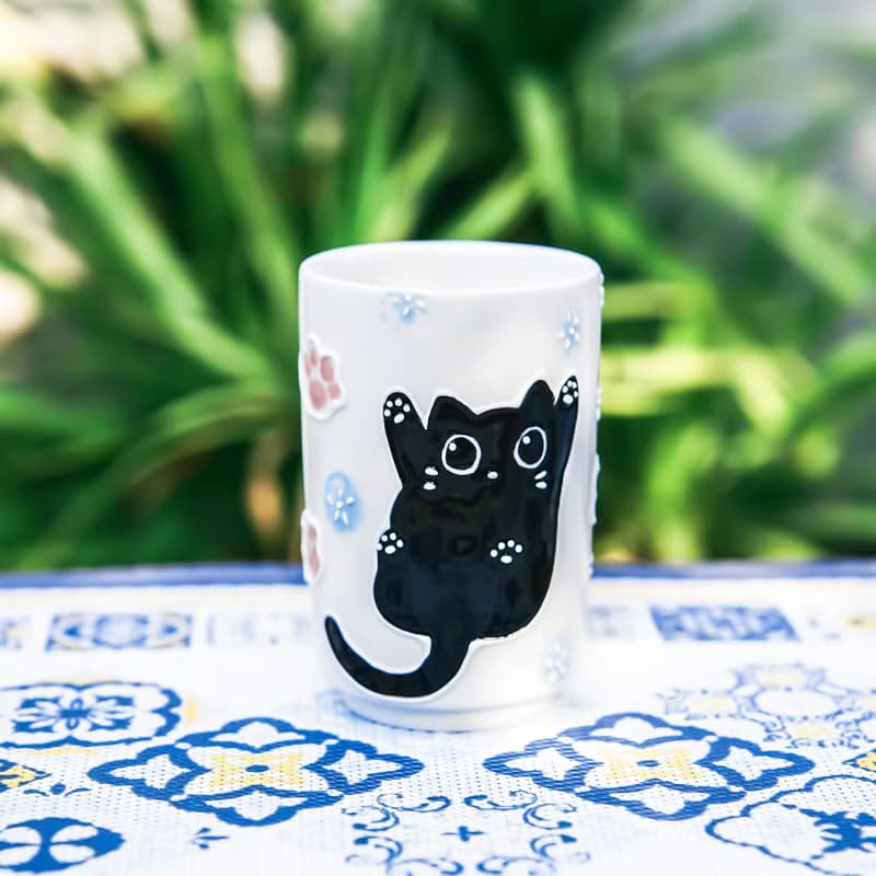 Kawaii Black Kitty Espresso Cups Ceramic Animal Coffee Mugs Cute Tiny Cat