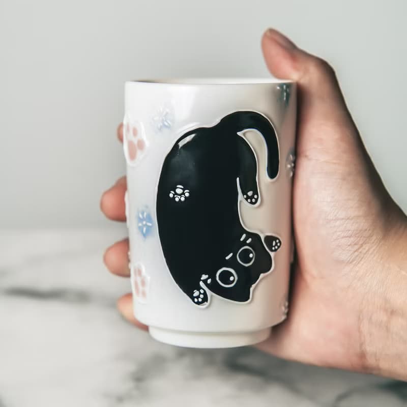 Kawaii Black Kitty Espresso Cups Ceramic Animal Coffee Mugs Cute Tiny Cat