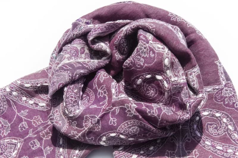 喀什米爾Cashmere/水煮羊毛披肩/針織圍巾/刺繡圍巾/羊絨披巾-花