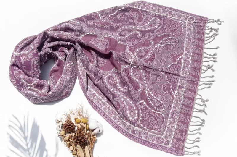 喀什米爾Cashmere/水煮羊毛披肩/針織圍巾/刺繡圍巾/羊絨披巾-花