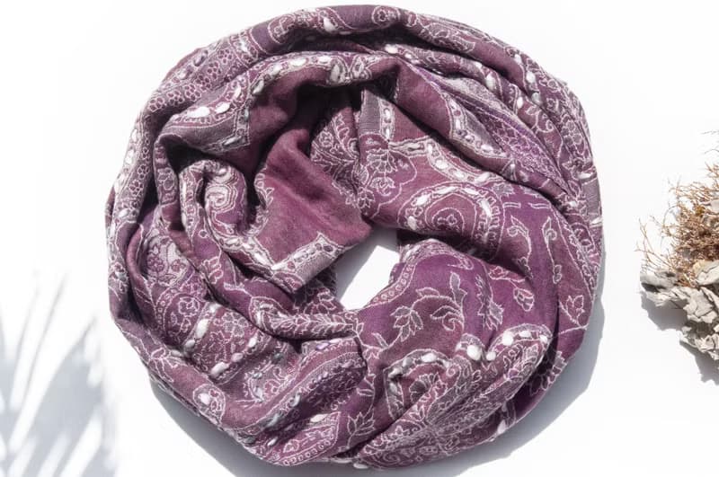 喀什米爾Cashmere/水煮羊毛披肩/針織圍巾/刺繡圍巾/羊絨披巾-花