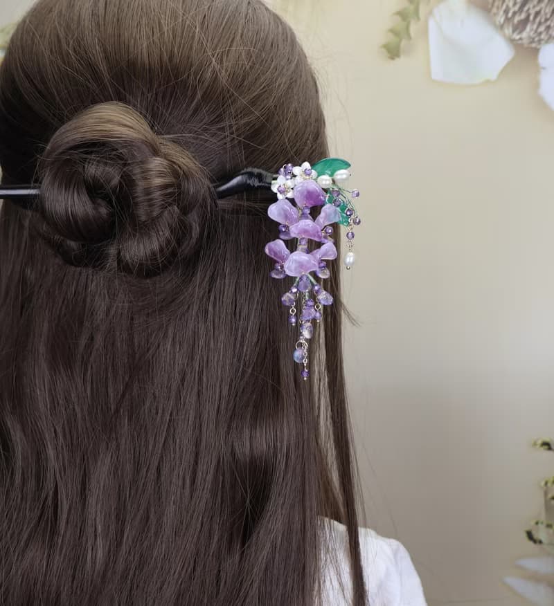 檸檬手作髮飾  紫藤花黑檀木髮簪/銅簪/髮釵/髮夾