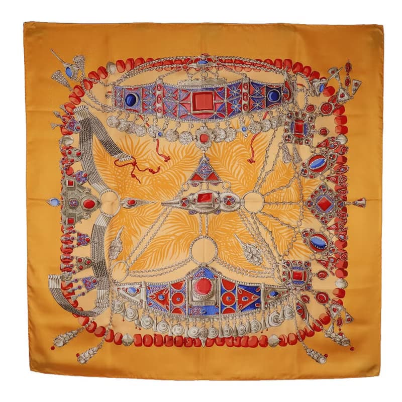【日本直送】エルメス HERMES カレ90 スカーフ TERRES PRECIEUSES(貴重な場所) シルク オレンジ レディース【中古】
