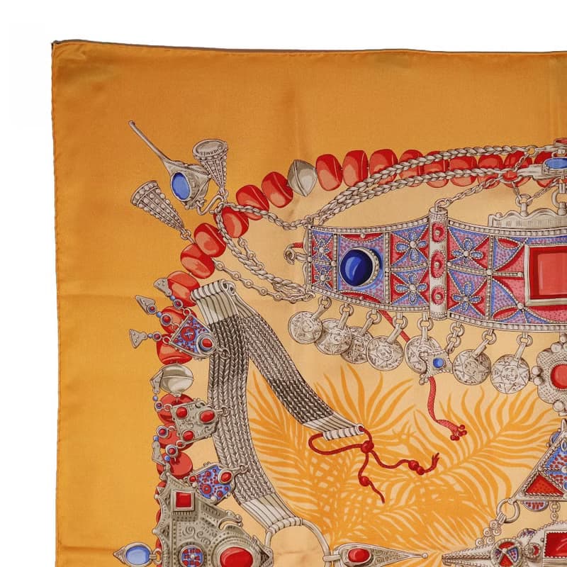 【日本直送】エルメス HERMES カレ90 スカーフ TERRES PRECIEUSES(貴重な場所) シルク オレンジ レディース【中古】