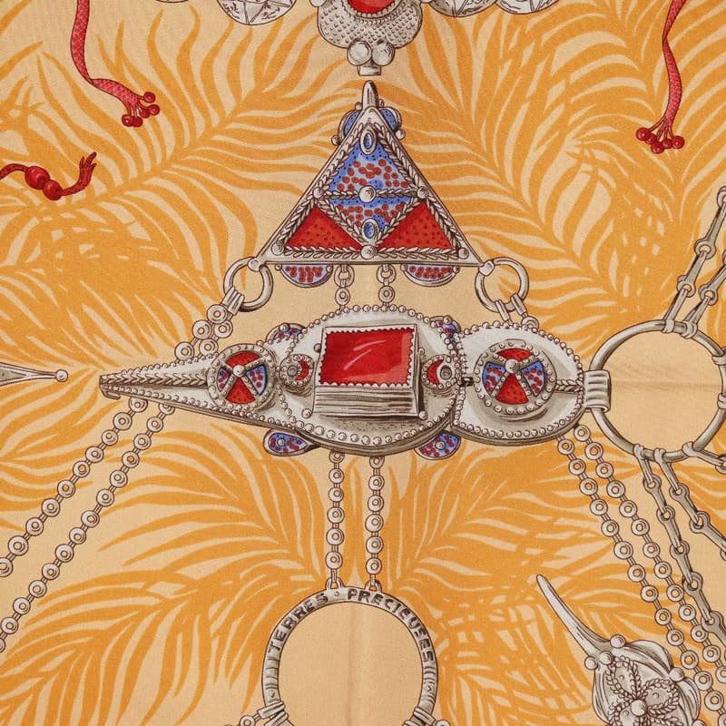 【日本直送】エルメス HERMES カレ90 スカーフ TERRES PRECIEUSES(貴重な場所) シルク オレンジ レディース【中古】