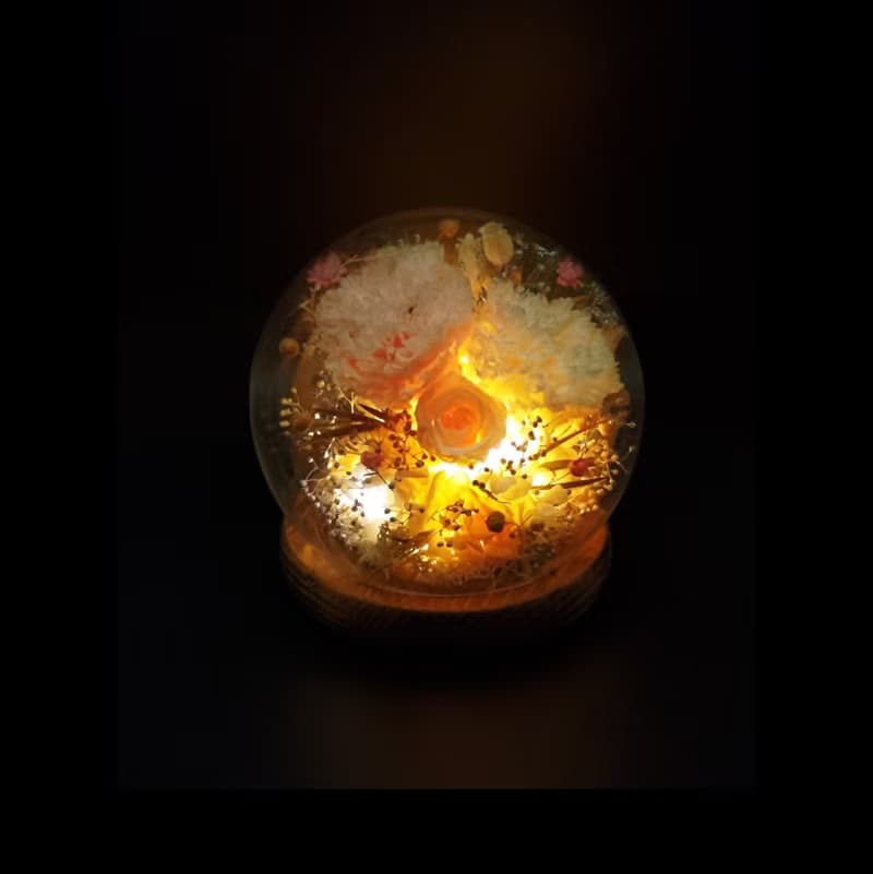 永生花水晶玻璃球擺設 - 香檳粉