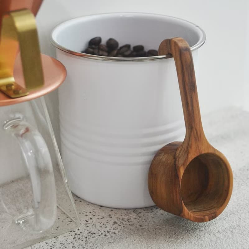 日本【SALUS 佐藤金屬】橄欖木咖啡量匙-彎柄