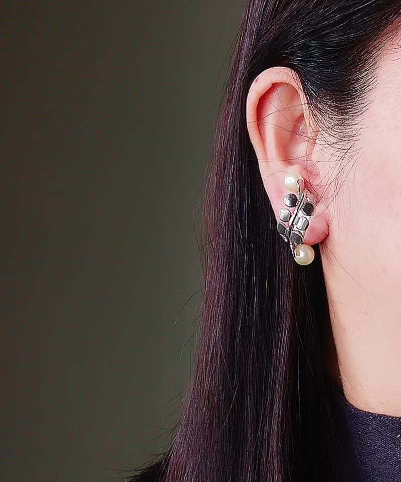vintage jewelry 氣質珍珠幸運草 夾式耳環