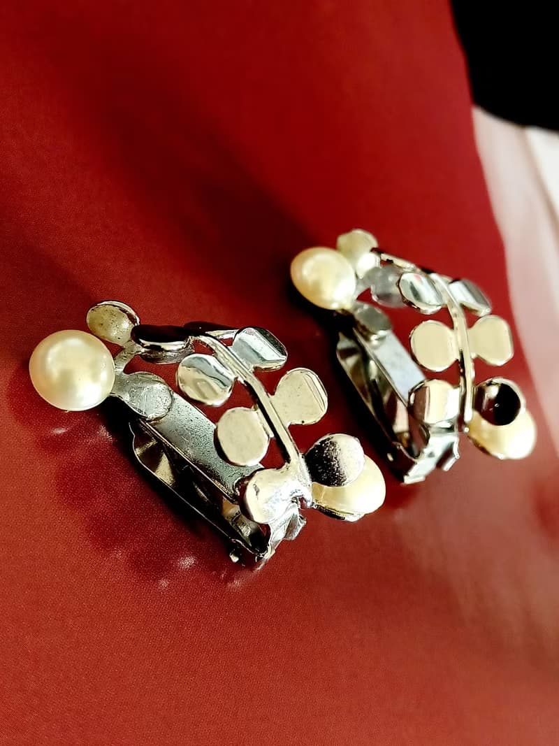 vintage jewelry 氣質珍珠幸運草 夾式耳環