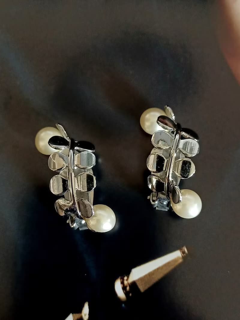 vintage jewelry 氣質珍珠幸運草 夾式耳環